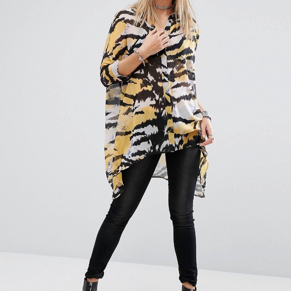 ASOS / Religion Tiger Print Sheer Button-Down Shirt